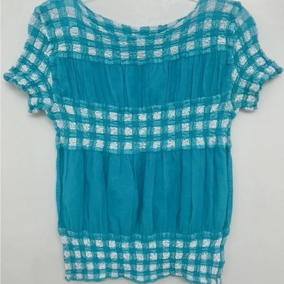 Issey Miyake ME Blue Check Gingham Blouse Top - Picture 1 of 4